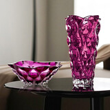 BOHEMIA捷克进口BOHEMIA原装水晶玻璃花瓶家居时尚简约插花花器摆件 桑巴紫色花瓶+果盘（假一罚四）