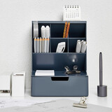 韩国SYSMAX进口多功能笔筒收纳盒ins风抽屉式办公室桌面储物盒学生斜插式文具整理盒高品质 普鲁士蓝