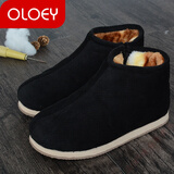 OLOEY传统高帮纯手工棉鞋特厚保暖男鞋灯芯绒老人鞋家居冬季加厚保暖鞋 黑色 复合底 42 【选大二码】
