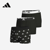 ADIDAS阿迪达斯官方男士内裤男跑步运动防磨裆纯棉内衣平角四角内裤 黑色+LOGO印花 3条 XL （建议160-180斤）