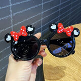 Suptmv儿童太阳镜女宝宝卡通眼镜可爱蝴蝶结墨镜女童遮阳镜出游 黑色 眼镜+眼镜袋