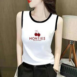 琉善纯棉背心女吊带女士内穿打底2025夏季新款运动外穿棉无袖t恤坎肩 白色拼黑【大红樱桃】 4XL 建议155-170斤