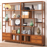 木马人落地复古博古架储物书架中式茶架子客厅家用收纳架玄关隔断杂物架 【组合】双门双抽A-100长x2