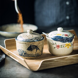 慕一琳陶瓷调味罐子调料品盒带盖带勺子单个盐味精辣椒油罐厨房家用组合 调味罐-花鸟