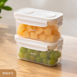dehub食品级带冰保鲜盒便携外带移动小冰箱自带冰便当盒户外野餐水果盒 【白色500ml*2】堆叠设计