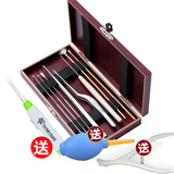 众福缘 掏耳勺工具套装除耳垢挖耳勺镊子鹅毛棒掏耳朵清洁发 木盒装8件套 +气吹+扩耳器