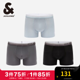 杰克·琼斯（JACK&JONES）夏新款简约舒适内裤渐变腰头字母胶印3条装平角内裤男224292008 E41黑色/天蓝色/岩石灰 175/95 (M)