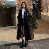 咚憬韩版秋冬季小个子黑色防风衣外套女中长款2024新款洋气学生休闲 黑色 XL 建议120-135斤