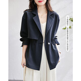 德玛纳（dme）【收腰式外套】春秋通勤翻驳领长袖纽扣风衣女外套