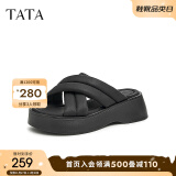 他她（TATA）云朵拖鞋黑色厚底一字带女鞋外穿松糕底凉拖新款WBS01BT3 黑色 35