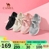 骆驼（CAMEL）网面鞋女透气蕾丝拼接魔术贴平底休闲鞋 L23S076136 米白/浅粉 38