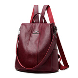 时光童话双肩包女真皮2024新款防盗背包旅行大容量妈妈软皮牛皮多功能书包 红色 【真皮授权】