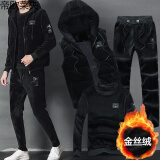 帝欧莱夫 运动套装男士情侣套装休闲套装男金丝绒健身服男三件套运动服秋冬加绒加厚运动服饰 黑色 XL(推荐体重125-140斤)
