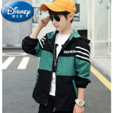 迪士尼（Disney）男童外套加绒加厚棉袄2025秋冬新款儿童中大童中长款风衣外套棉服 海洋绿【春秋款】 160 建议身高150厘米