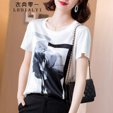 衣典零一（LEDIALYI）2025夏季女装新款时尚宽松休闲洋气真丝短袖t恤女桑蚕丝半袖上衣 白色（8067） L