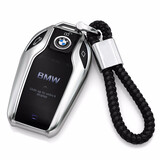 迪加伦 宝马钥匙套液晶屏新7系X35系530 7系730LI 6系车钥匙扣包男女十 电光银(壳+宝马编织钥匙绳扣) 宝马液晶屏钥匙专用钥匙包