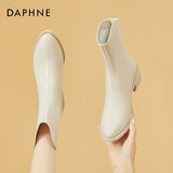 达芙妮女靴软皮软底粗跟尖头中跟单靴女靴子4622607050米色（单里）39