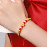 Lossot生日礼物本命年兔年足金如意兔生肖古法金珠黄金转运珠手链女友