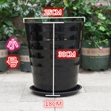 憶芗螺纹型花盆加大黑色盆景果树大型植物落地高筒加厚仿陶瓷塑料花盆 螺纹盆黑色小号 1个