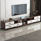 众创造新电视柜茶几组合简约现代实木腿小户型客厅钢化玻璃地柜储物茶几桌 胡桃木+白门【1.8-2.4米六抽】