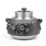 京峰阁 锡器全锡茶叶罐 大号锡罐密封茶叶罐商务礼品荣休马年新年礼物 福田花语