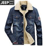 吉普（JEEP）牛仔夹克男士加绒加厚保暖牛仔衣外套茄克秋冬季休闲牛仔大码上衣 复古蓝 M