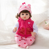 仿真婴儿洋娃娃会说话唱歌的智能软胶陪睡眠公仔玩偶大号感应可爱布娃娃儿童女孩公主玩具礼物 277马甲款玫红 礼盒+小鹿+对话+学舌充电版+换装衣服