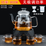 正扬 电陶炉煮茶器玻璃烧水壶煮茶壶功夫茶具套装家用养生壶泡茶蒸煮 进水(蒸煮)钻黑+四把杯+银祥龙