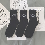 宝盖丁潮牌礼盒袜子男嘻哈白色潮袜棉质ins个性高筒男女秋冬黑色长筒袜 实心叉叉（3黑） 均码