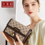 卡菲伦品牌包包女包时尚单肩包女老花小方包百搭斜挎包  咖啡配卡其色 20.5*7.5*14
