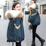 衣典零一 工装棉服女短款2021冬季女装冬装新款韩版女士派克服大毛领小棉袄棉衣冬天加厚外套面包服 蓝色 L