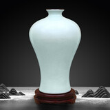 傲世景德镇陶瓷器中式官窑花瓶工艺品客厅摆件玄关办公室博古架装饰品 天青裂纹梅瓶+底座+证书