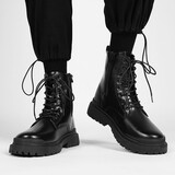 京策李云宁马丁靴男高帮潮鞋英伦风复古雪地皮靴棉鞋作战加绒保暖鞋男 1998黑色 44