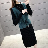 艾珠儿针织连衣裙秋冬季女装新款韩版时尚显瘦套装裙减龄中长款裙子女 绿色 均码（建议80-140斤）