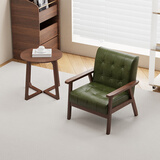 邦尼娅复古桌椅组合酒吧清吧奶茶店咖啡厅餐厅卡座沙发洽谈休闲椅沙发椅 墨绿PU胡桃单人+V脚圆几
