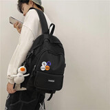 双星（doublestar）双肩包男背包女初中书包大容量韩版高中大学生运动出行耐磨防泼水 黑色【带鸭子挂件+4枚徽章】