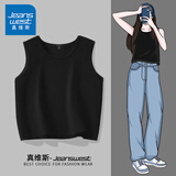 真维斯（JEANSWEST）吊带背心女士夏季辣妹上衣服新款女装内搭休闲纯棉透气无袖打底衫 黑色 纯色 L 【建议体重110斤-120斤】