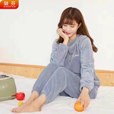 骁芬暖暖套装冬加厚睡衣女长袖珊瑚绒保暖宽松休闲大码家居服外穿 氧气蓝(裤子＋上衣) 均码【适合80-145斤】