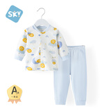 舒贝怡婴儿衣服纯棉宝宝对开内衣套装男女春秋儿童睡衣秋衣秋裤蓝 110CM