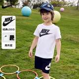 NIKE 3BRAND耐克男女童纯棉短袖T恤+短裤2件套装夏季新款儿童短袖套装 正黑色 130 /64 【建议身高116-122cm】