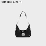 CHARLES&KEITH拼接链条月亮包腋下包单肩包包女包女生日礼物CK2-40271053 Black黑色 S