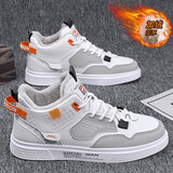 韩谈【单绒可选】高帮男鞋秋冬季休闲板鞋增高鞋子男运动潮鞋男款棉鞋 白灰【加绒升级款】M2260 41