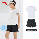 安踏速干运动套装女士夏季透气短裤短袖T恤有氧健身跑步瑜伽跳操衣服 【速干套装】雪花白-5 M/165