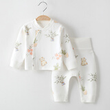 缤丽猫婴儿睡衣内衣纯棉春秋高腰护肚初生分体套装宝宝球衣秋裤打底衣服 宝宝套装-盆栽小猫 90