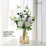 顺之谜北欧ins洋牡丹假花仿真花束摆件客厅桌面摆设装饰花室内餐桌花艺 5头洋牡丹白色+金色花器+qy