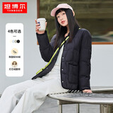 坦博尔轻薄饼干羽绒服女短款翻领保暖时尚韩版外套TD236266 黑色 S 160/84A