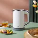 摩茶 便携式烧水壶家用小型迷你不锈钢电热水壶旅行出差电热水杯小功率宿舍学生水壶 0.8L 【分体款】米白色