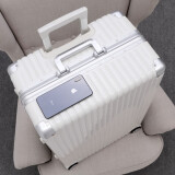 御旅新款PC飞机轮拉杆箱撞色铝框行李箱网红女登机箱子旅行箱男硬箱 白色 卡扣 20英寸