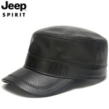 JEEP SPIRIT 吉普 秋冬羊皮鸭舌帽保暖帽子男羊皮休闲百搭青年中年帽子平顶帽 黑色 均码