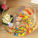 YEE鱼缸透明玻璃办公桌创意水培圆形圆球圆型小型乌龟缸迷你桌面小鱼 20CM鼓缸彩石+假草+鱼食+鱼捞荷花
